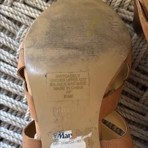 Nine West 8.5 Brown Leather Strappy Wood Heeled Sandals Women - Picture 5 of 7